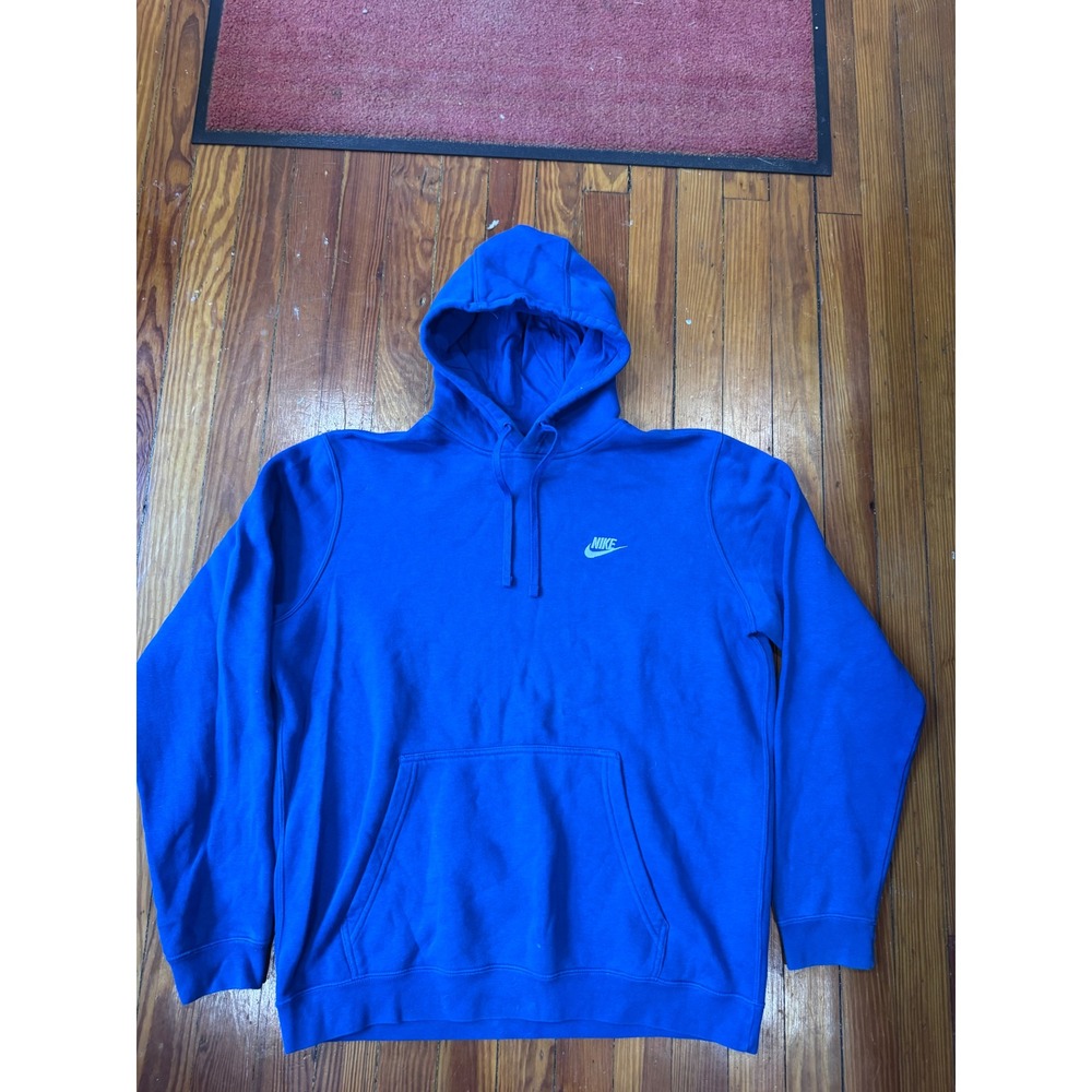 Nike Sportswear Club Fleece Pullover Hoodie Royal Blue Embroidered Logo Large